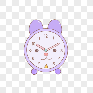 考试必备家居用品紫色猫咪可爱闹钟卡通手绘装饰图片素材