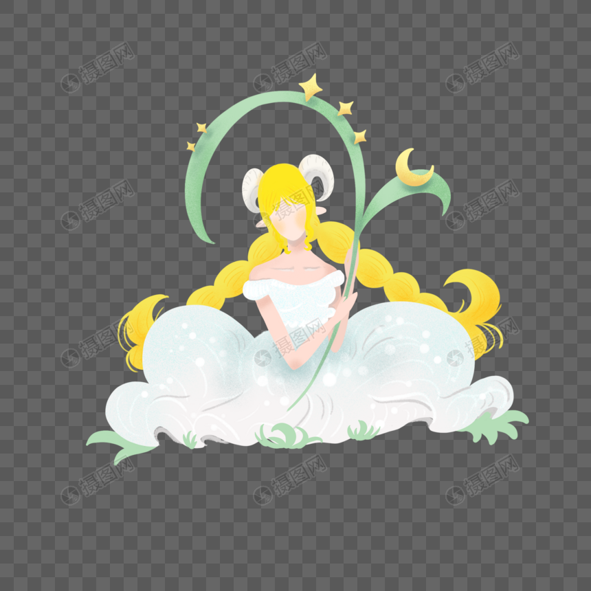 十二星座白羊座可爱星星月亮女孩