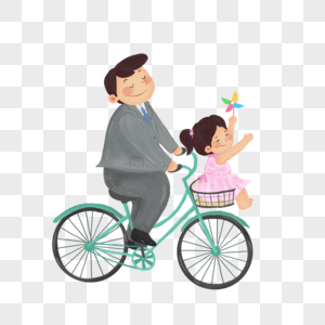 父亲节爸爸载着女儿骑自行车图片