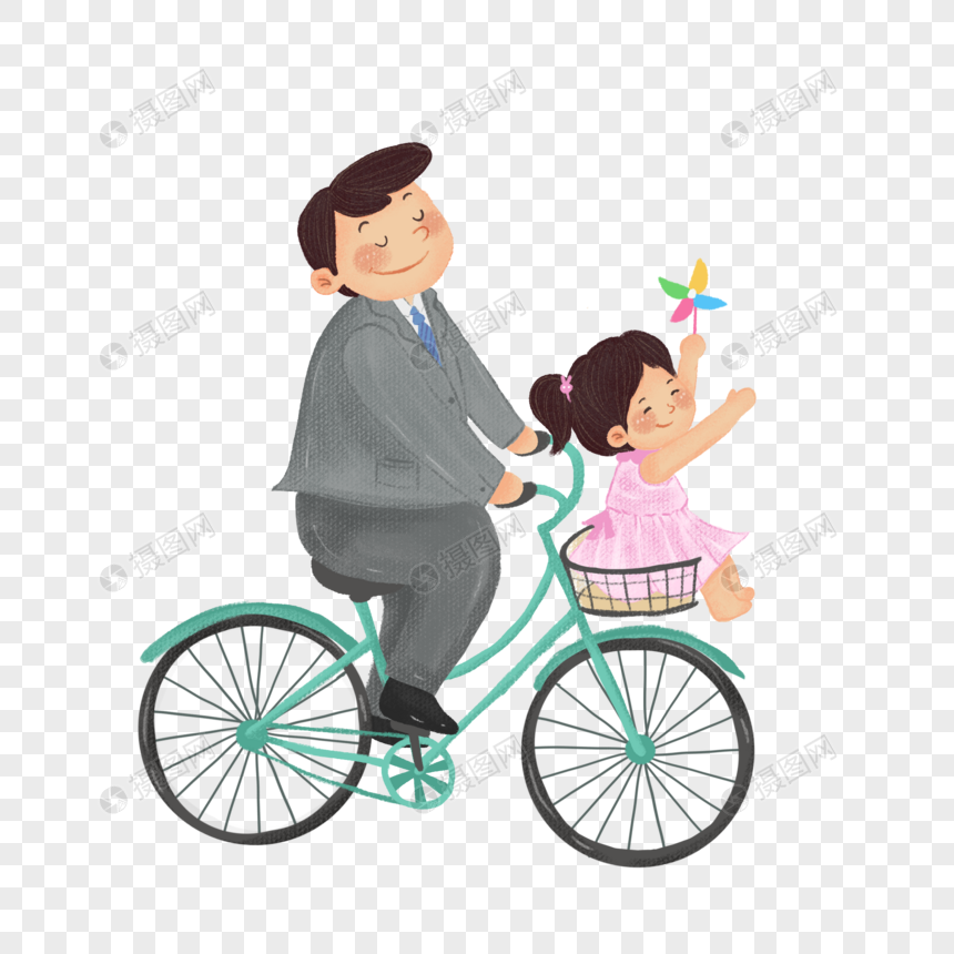 父亲节爸爸载着女儿骑自行车图片