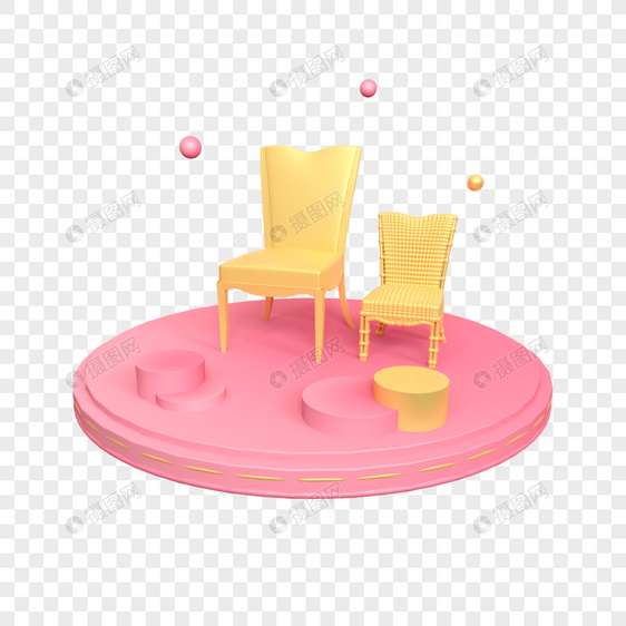 金色两把椅子立体舞台图片