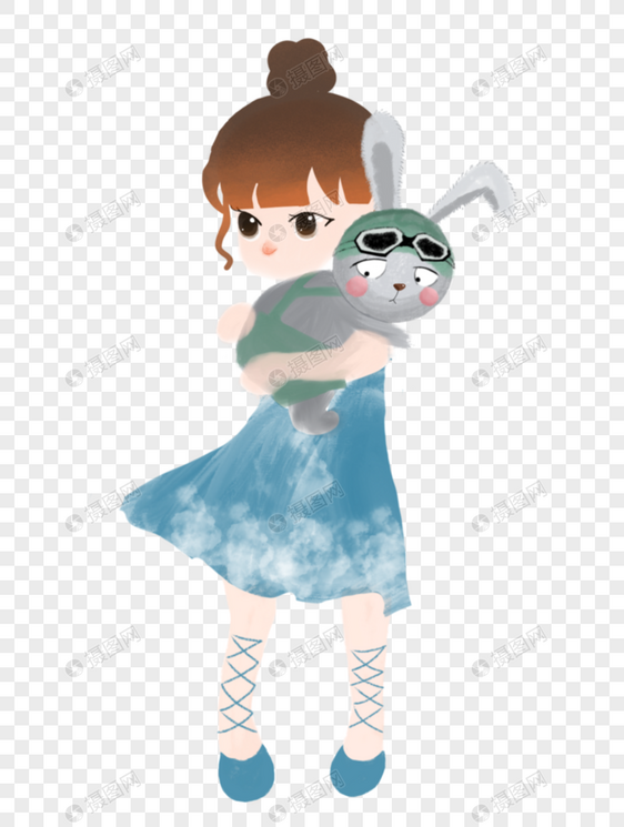 抱兔子的小女孩图片