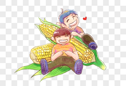 抱玉米的男孩图片素材