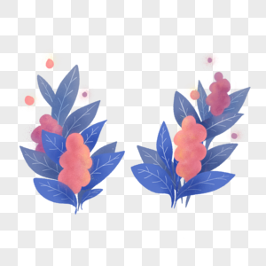 花朵装饰叶子粉色蓝色图片