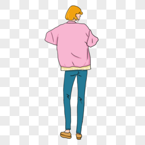 插画女孩粉色长裤高清图片