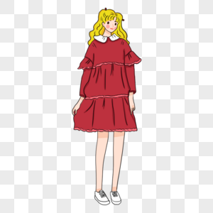 插画女孩红色 裙高清图片