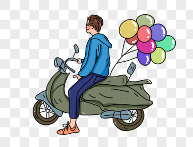 男生骑着车带着气球图片