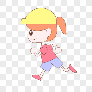手绘卡通健康跑步的黄帽女图片