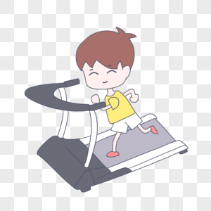 手绘卡通健康跑步机上锻炼的男孩图片