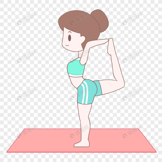 手绘卡通健康瑜伽高难度的抬腿动作图片