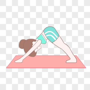 手绘卡通健康瑜伽下犬式动作图片素材