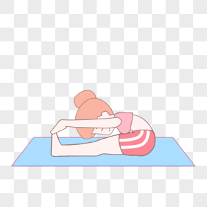 手绘卡通健康瑜伽坐着压腿图片素材