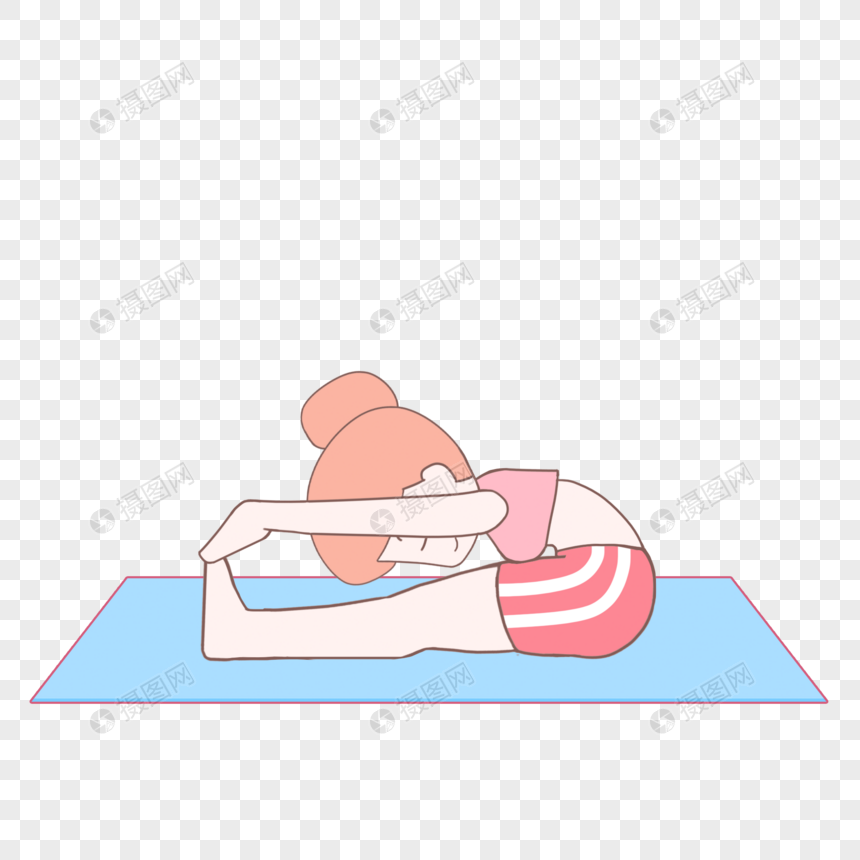 手绘卡通健康瑜伽坐着压腿