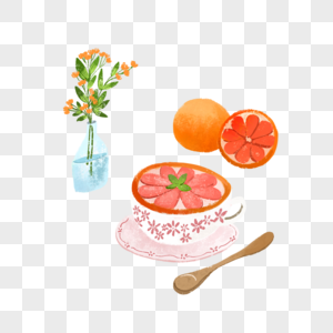 手绘小清新西柚甜品食物插画素材图片