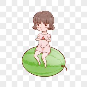 卡通坐在西瓜上吃瓜的女生图片