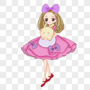 抱玩具兔子的小女孩图片素材