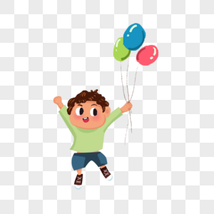 拿着气球跳起来的男孩图片
