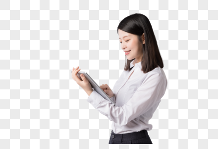 职场女性手拿平板电脑图片