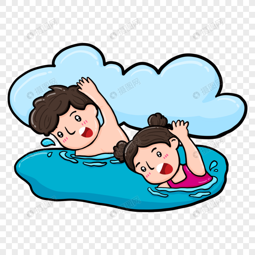 夏日一起游泳的父女