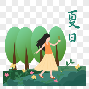 夏季树林里的小女孩图片