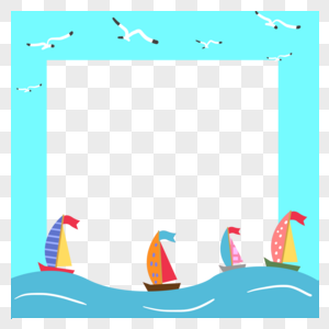 手绘帆船海鸥装饰边框高清图片