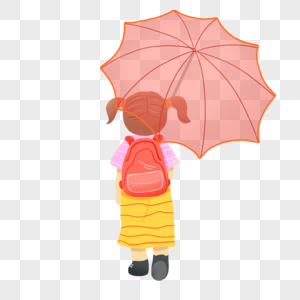 小学生撑伞背影图片