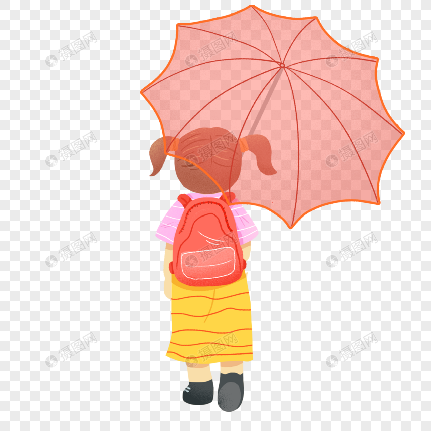 小学生撑伞背影图片