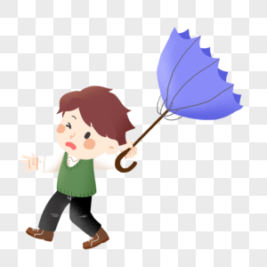 下雨天伞被吹翻的小学生图片