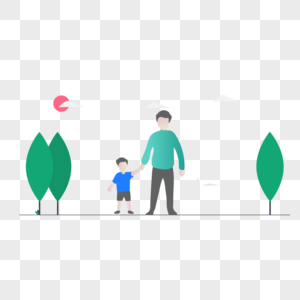 父子散步图标免抠矢量插画素材高清图片