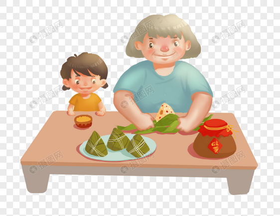 和奶奶一起吃粽子图片