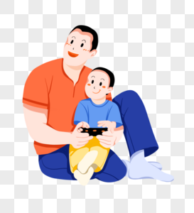 爸爸抱着儿子玩游戏图片