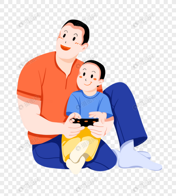 爸爸抱着儿子玩游戏图片