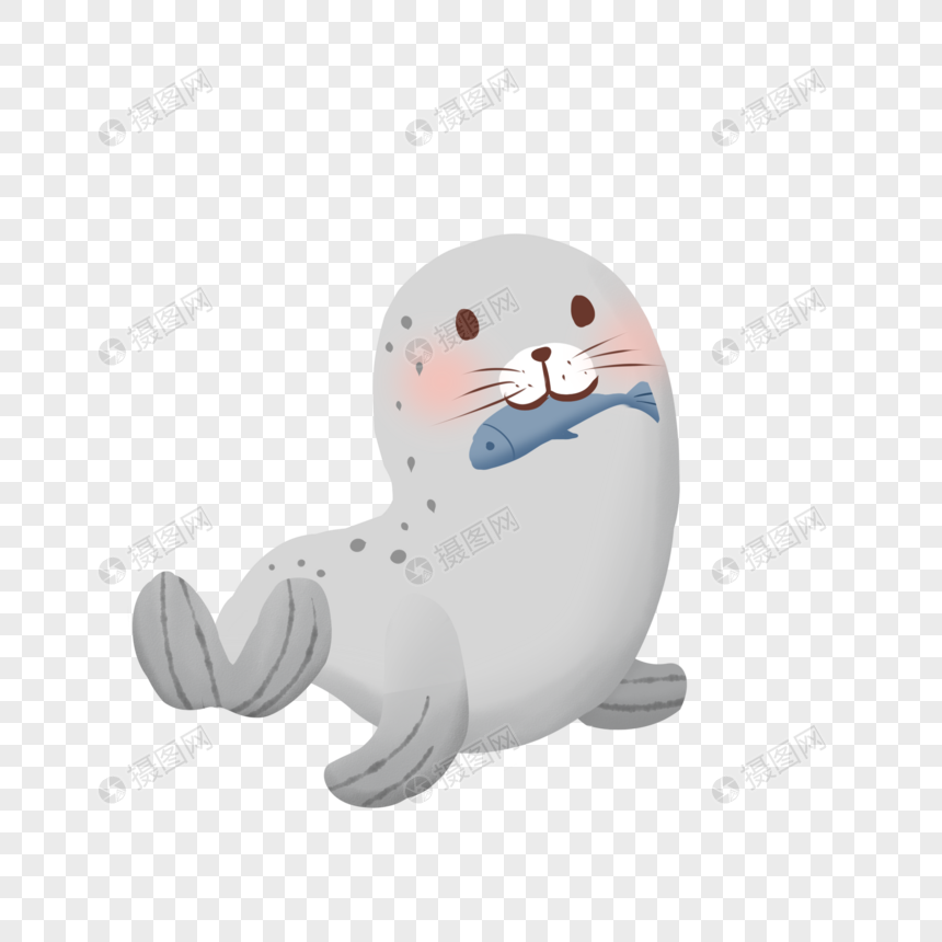 小海豹吃鱼插画元素素材下载 正版素材 摄图网