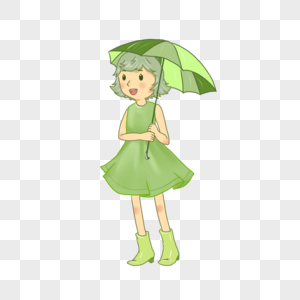 打着伞的绿衣女孩图片