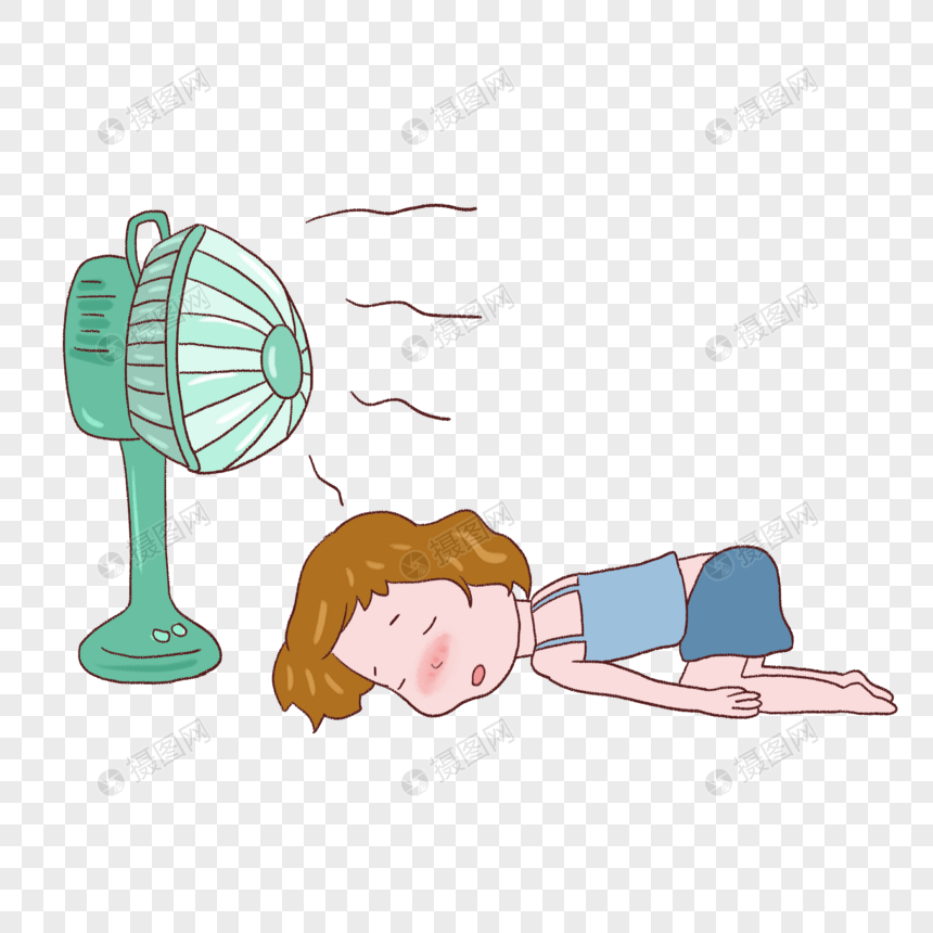 夏天吹电风扇的女孩元素素材下载-正版素材401376158-摄图网