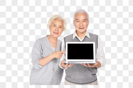 老年夫妻手拿电脑图片