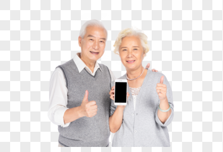 老年夫妻拿着手机图片