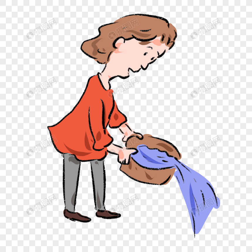 手绘女生倒水人物元素