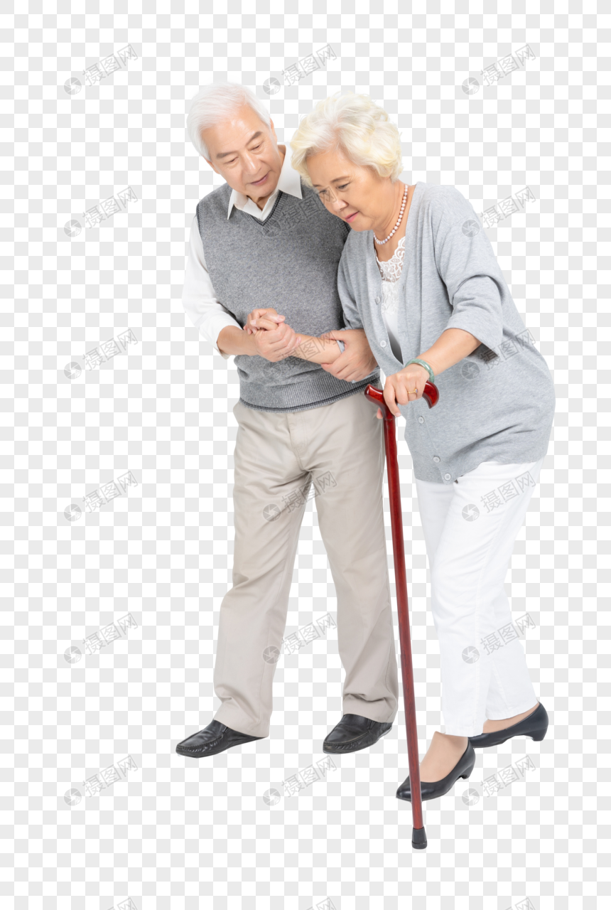 老年夫妇拐杖搀扶元素素材下载 正版素材 摄图网