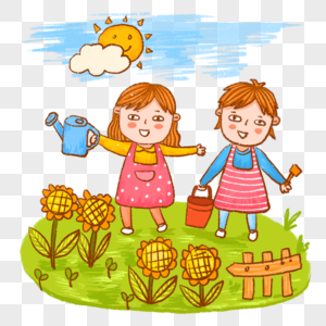 花园向日葵种花浇花图片素材