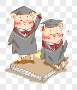 原创毕业季大合影猪猪插画PNG图片