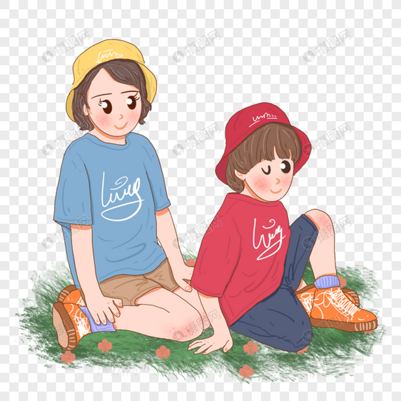 夏天穿着半袖短裤在户外玩耍的两个男孩图片