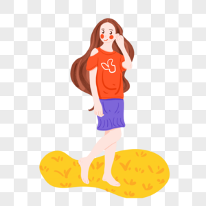 长发的女孩免抠元素-手绘卡通女孩素材-png图片下载-摄图网