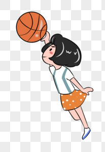 投篮的女生卡通手绘图片素材