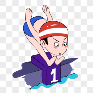 游泳台准备跳水的运动员手绘图片素材