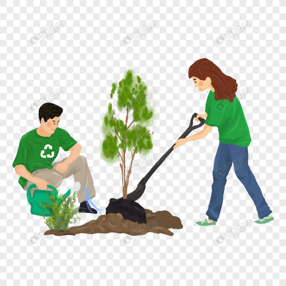 环境日植树环保人物插画图片