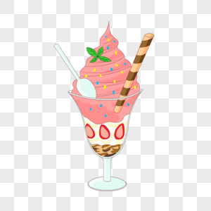 夏日冰淇淋脆卷草莓元素图片