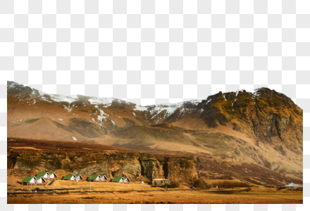 冰岛冰川山脉下的绿色房子图片