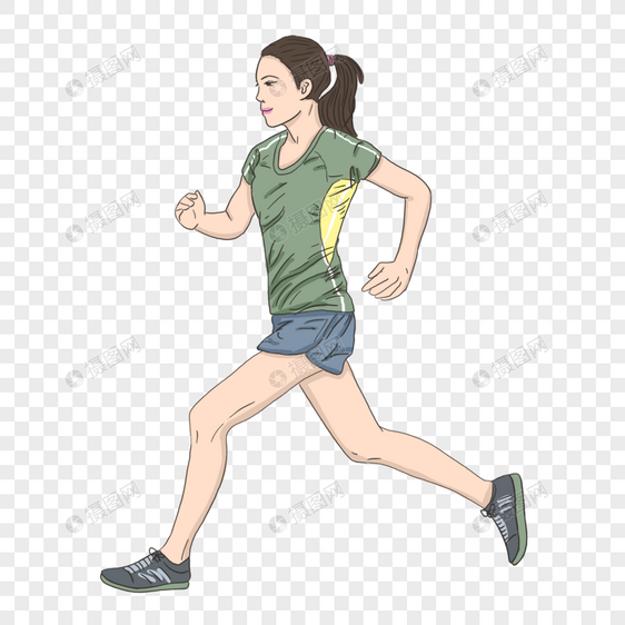 卡通简约女生奔跑元素图片