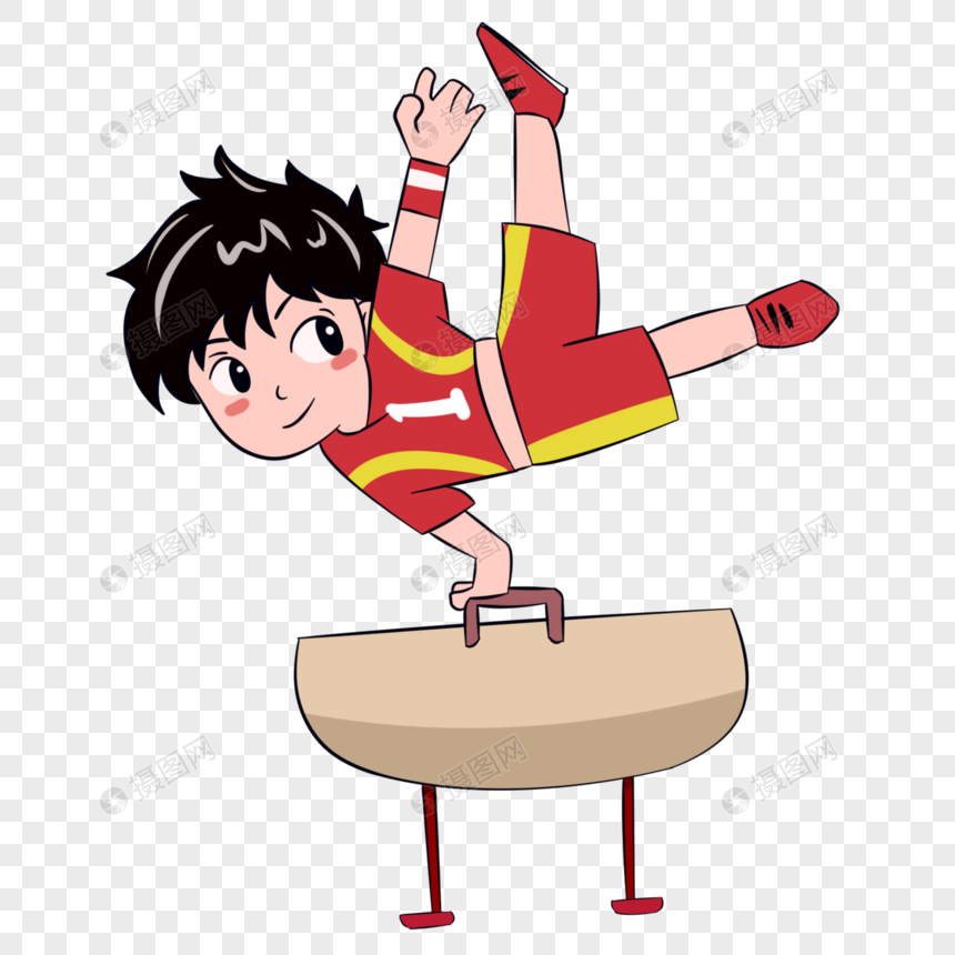 体操跳马项目人物卡通手绘